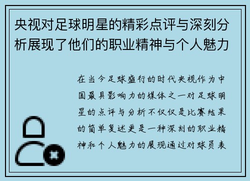 央视对足球明星的精彩点评与深刻分析展现了他们的职业精神与个人魅力