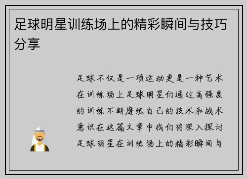 足球明星训练场上的精彩瞬间与技巧分享